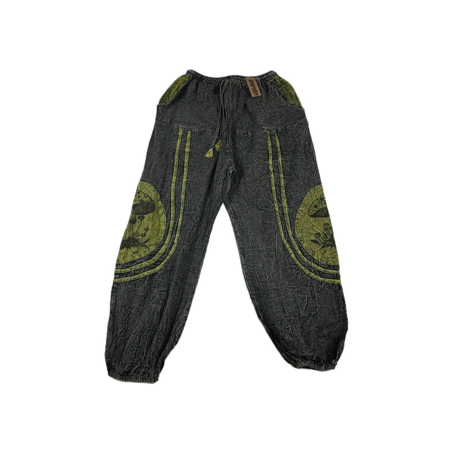 Boho Hippie Harem Pants Green Mushroom One Size