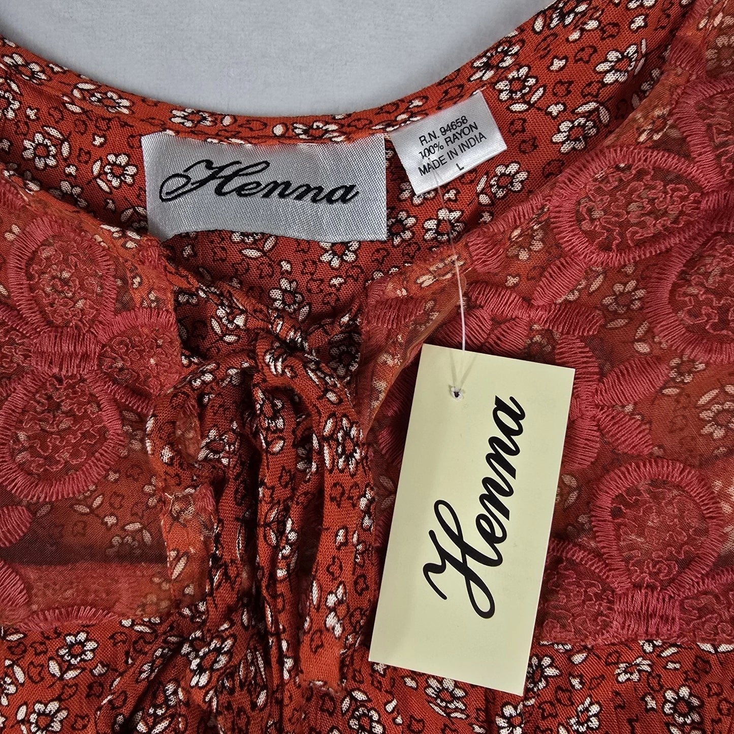 Floral Tassel Long Sleeve Blouse Orange Size Large