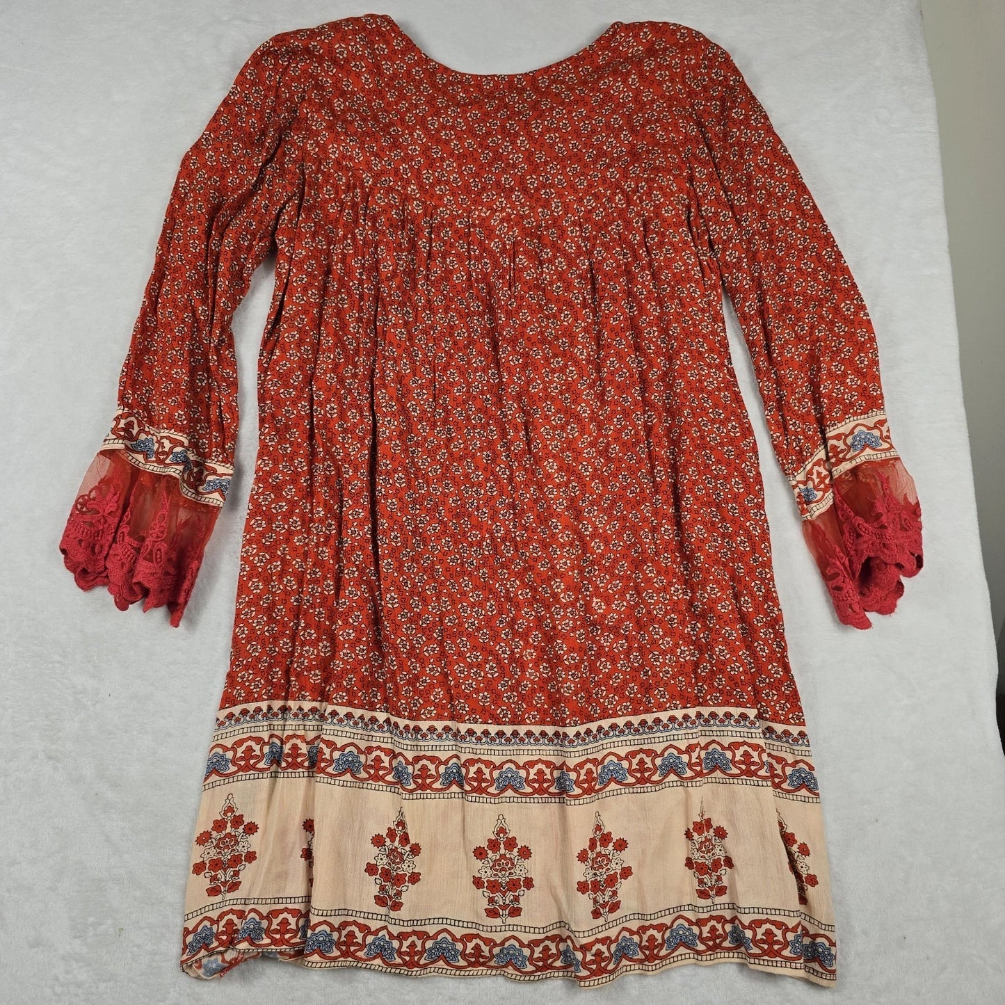 Floral Tassel Long Sleeve Blouse Orange Size Large