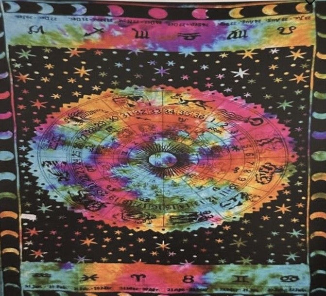 Zodiac Signs Cosmic Astrology Tie Dye Tapestry 55x85