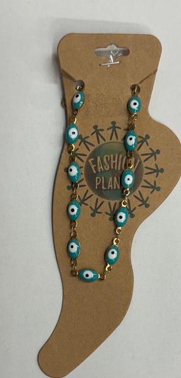 Evil Eye Teal Light Blue Beads Anklet by Fashion Planet