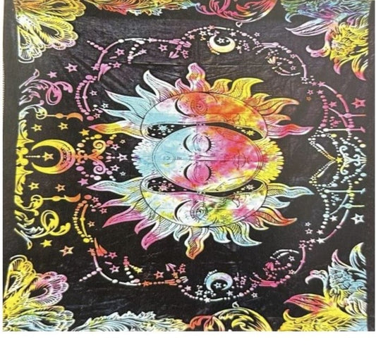 Sun and Moon Cosmic Harmony Tie Dye Tapestry 55x85