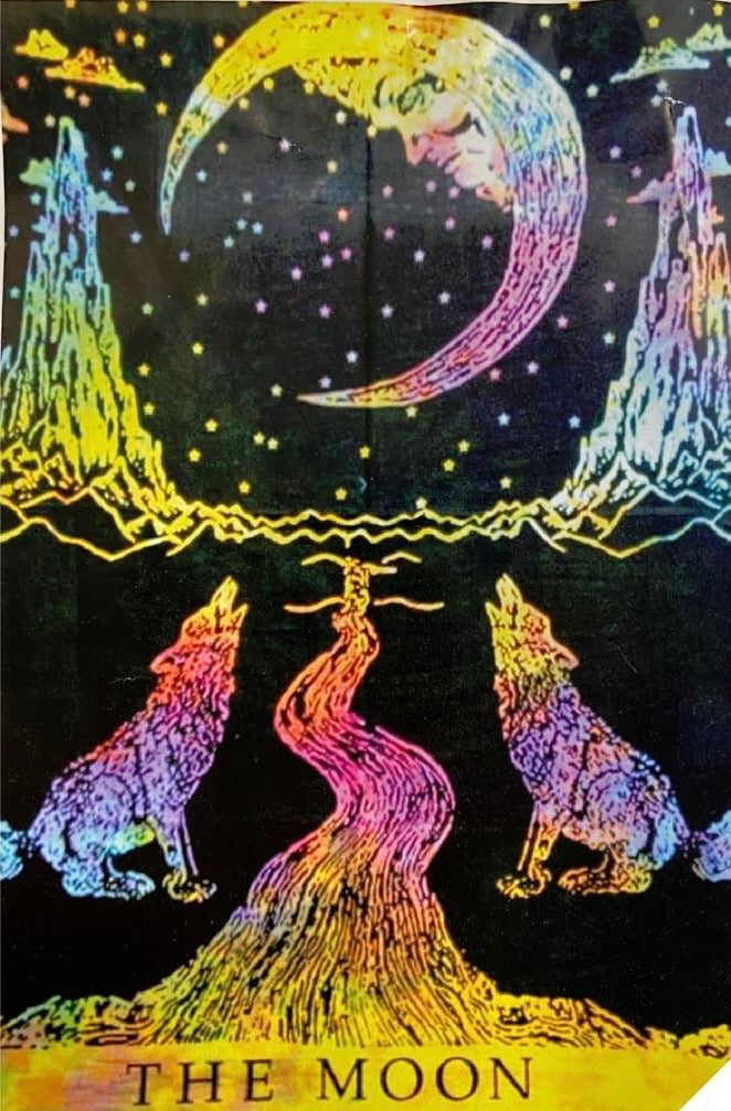 Crescent Moon Wolves Celestial Psychedelic Tapestry 55x85