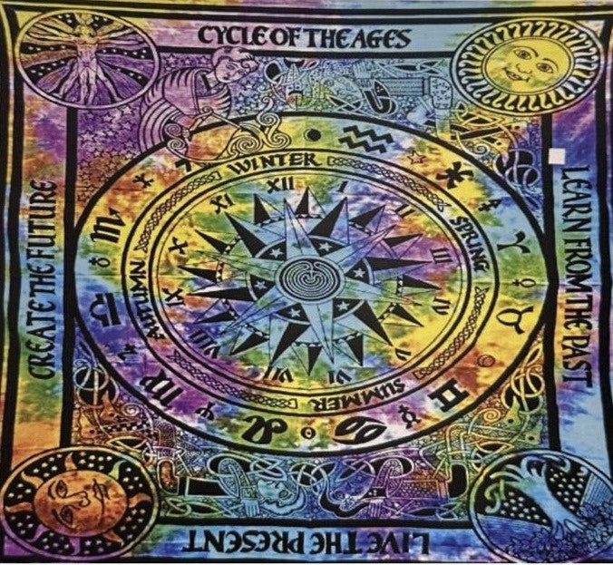 Cycle of the Ages Astrological Tie Dye Tapestry 55x85