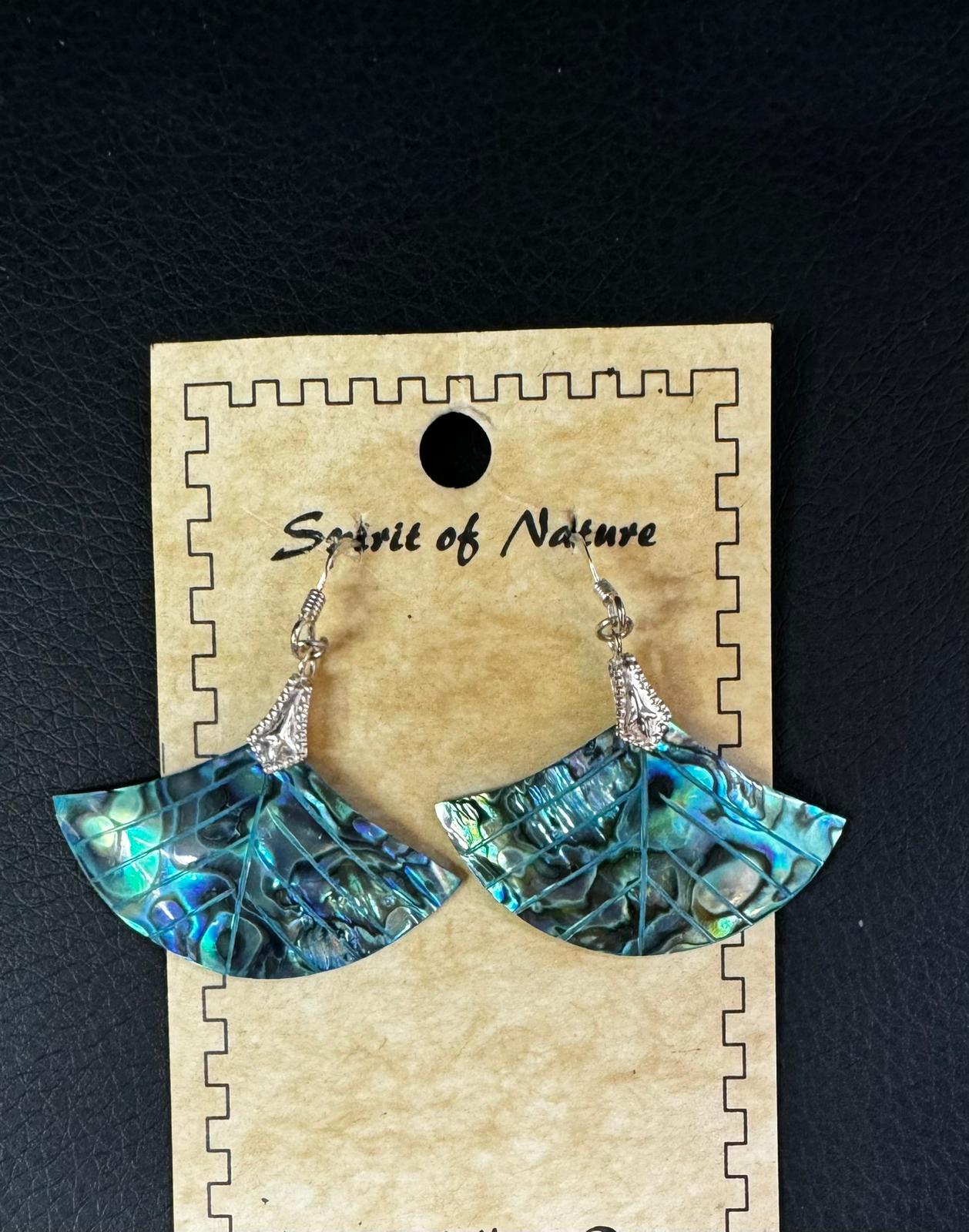 Iridescent Peacock Feather Leaf Sterling Silver Earrings