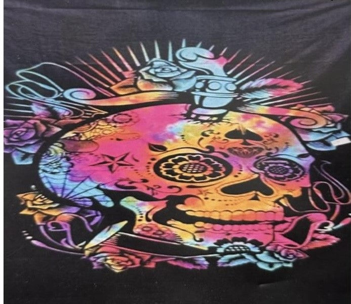 Day of the Dead Skull Psychedelic Celestial Tapestry 55x85