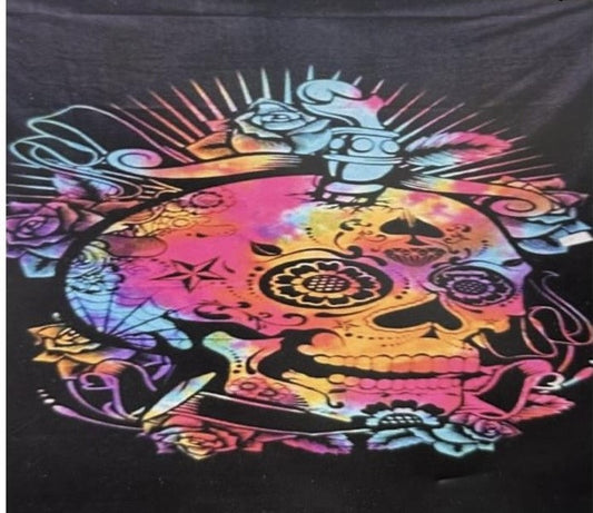 Day of the Dead Skull Psychedelic Celestial Tapestry 55x85