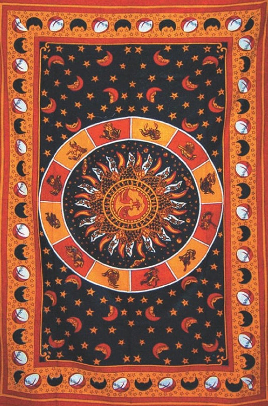 Celestial Sun & Moon Orange / Black Tapestry 55x85