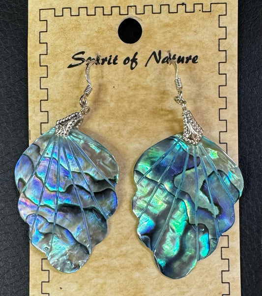 Iridescent Leaf Stems Blue / Green Sterling Feathers Silver Earrings