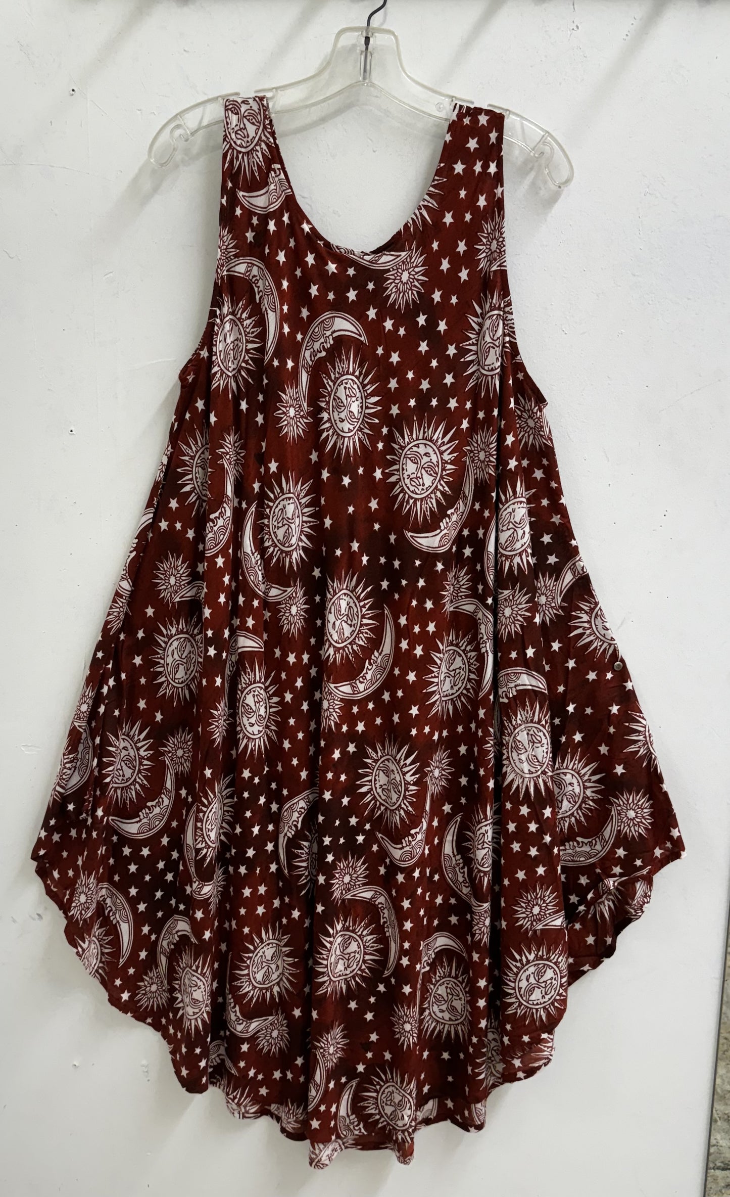 Red / Maroon Star, Sun and Moon Umbrella Dress