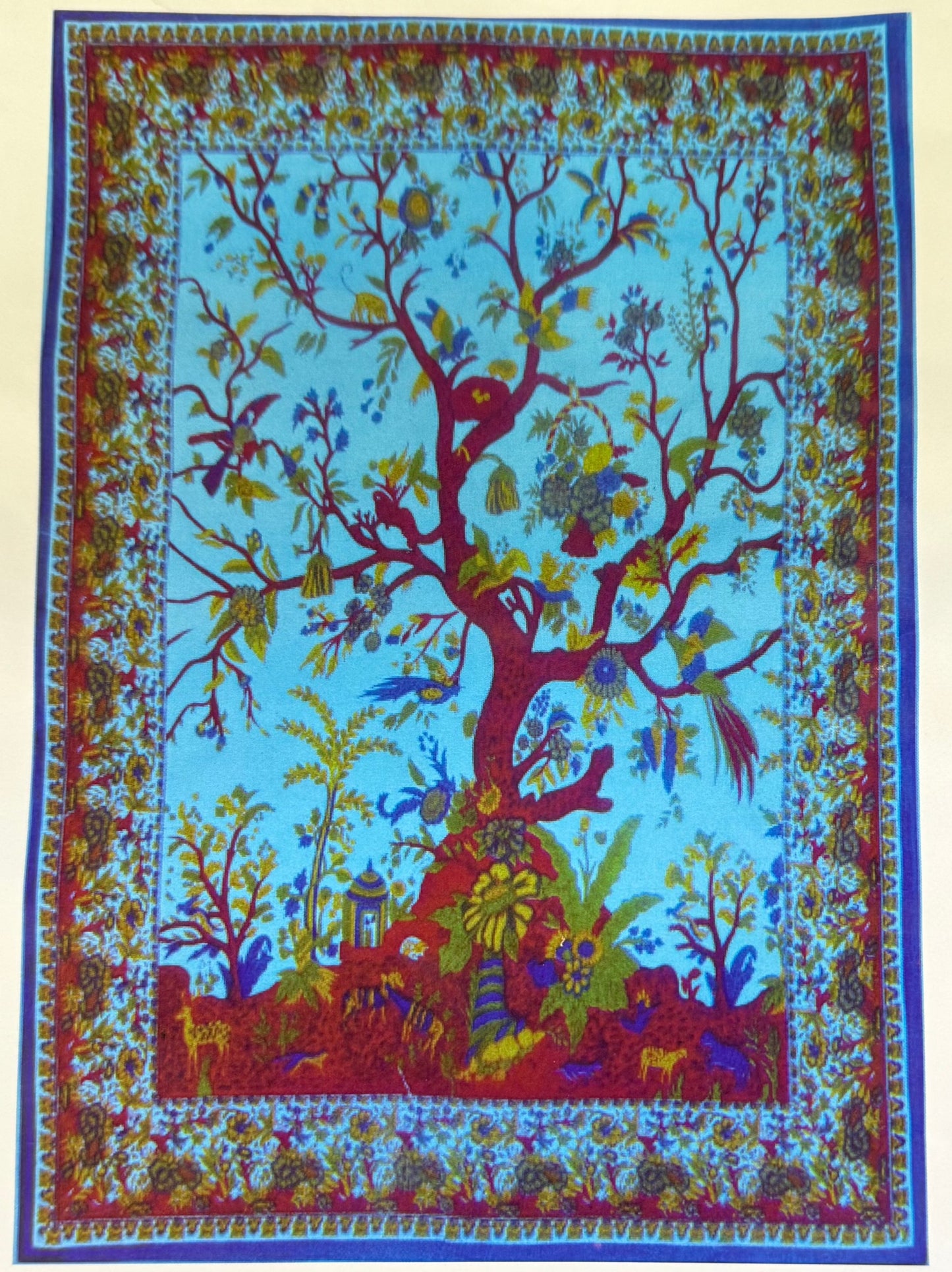 Tree of Life Birds Blue Background Mini Tapestry 42x30