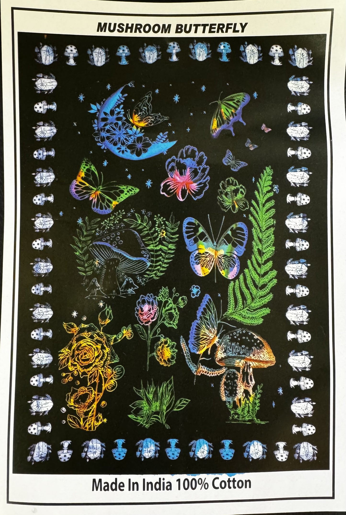 Mushrooms & Butterflies Psychedelic Tapestry 55x85