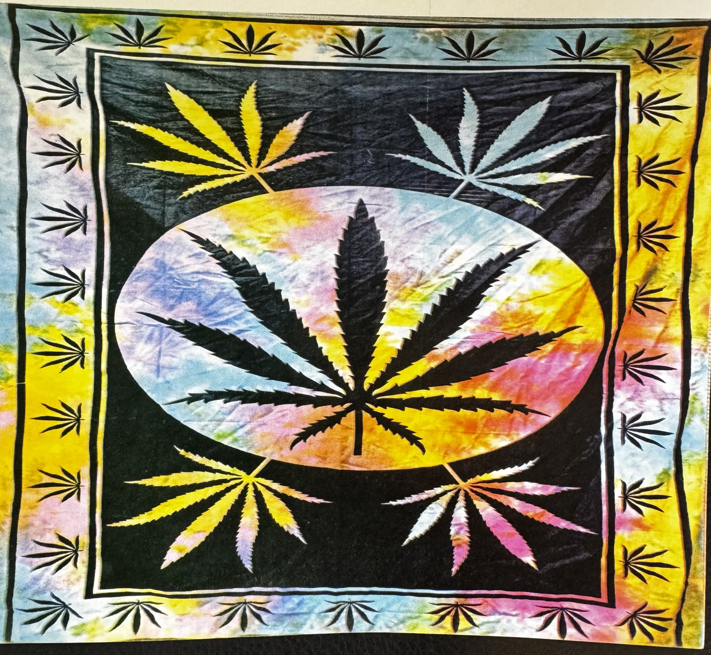 Psychedelic Cannabis Leaf Tie Dye Cotton Tapestry 55x85