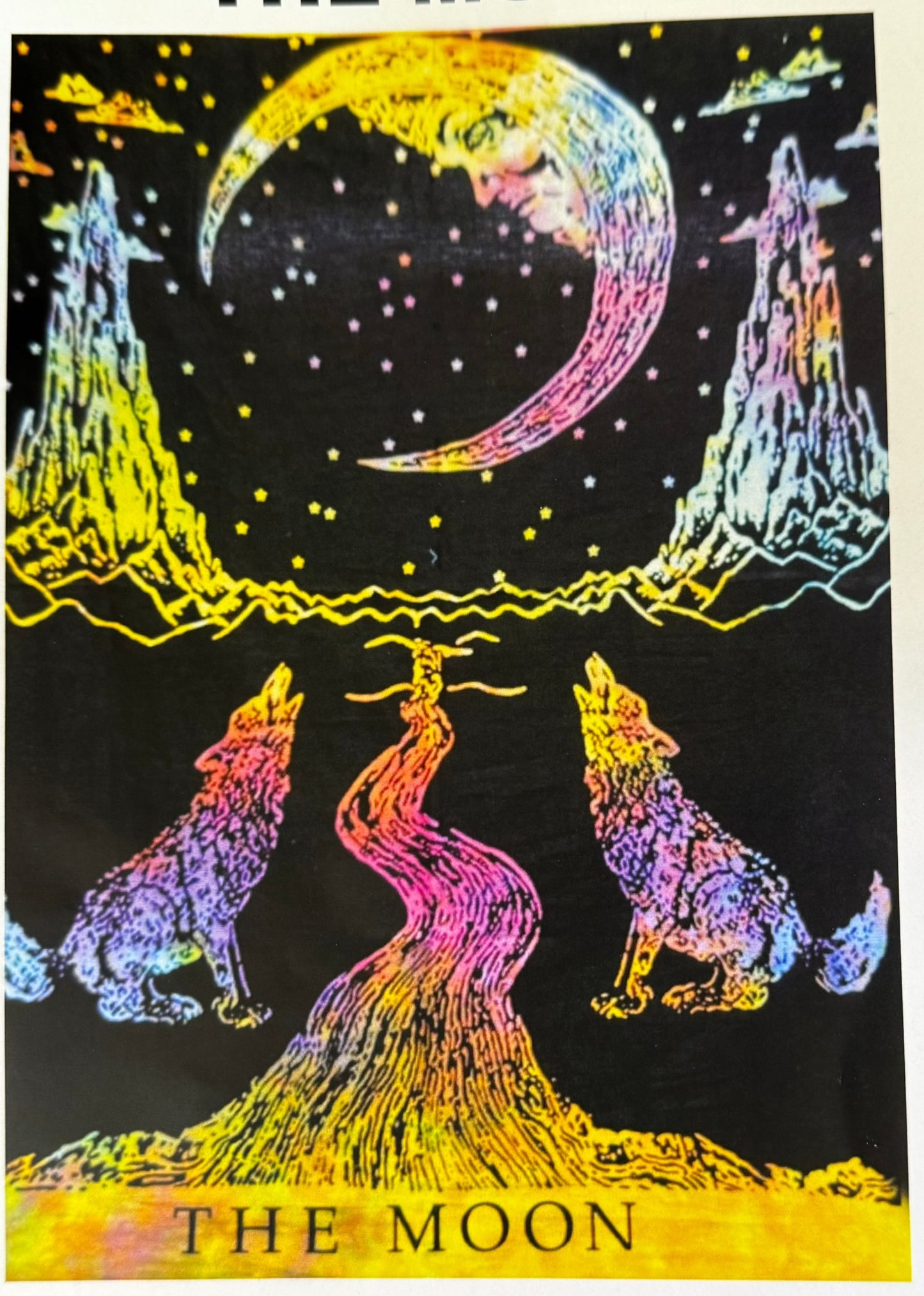 Crescent Moon Wolves Celestial Psychedelic Mini Tapestry 42x30