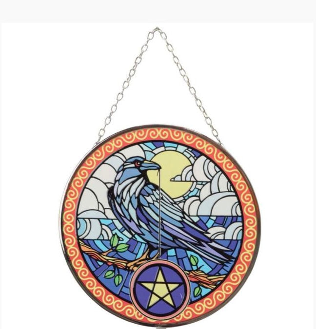 Majestic Blue Bird Raven Stained Glass Suncatcher