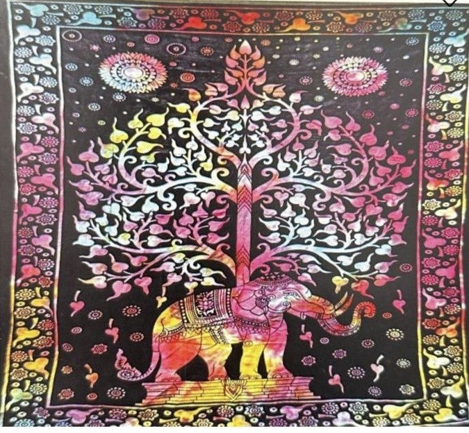 Elephant Tree of Life Tie Dye Spiritual Tapestry 55x85