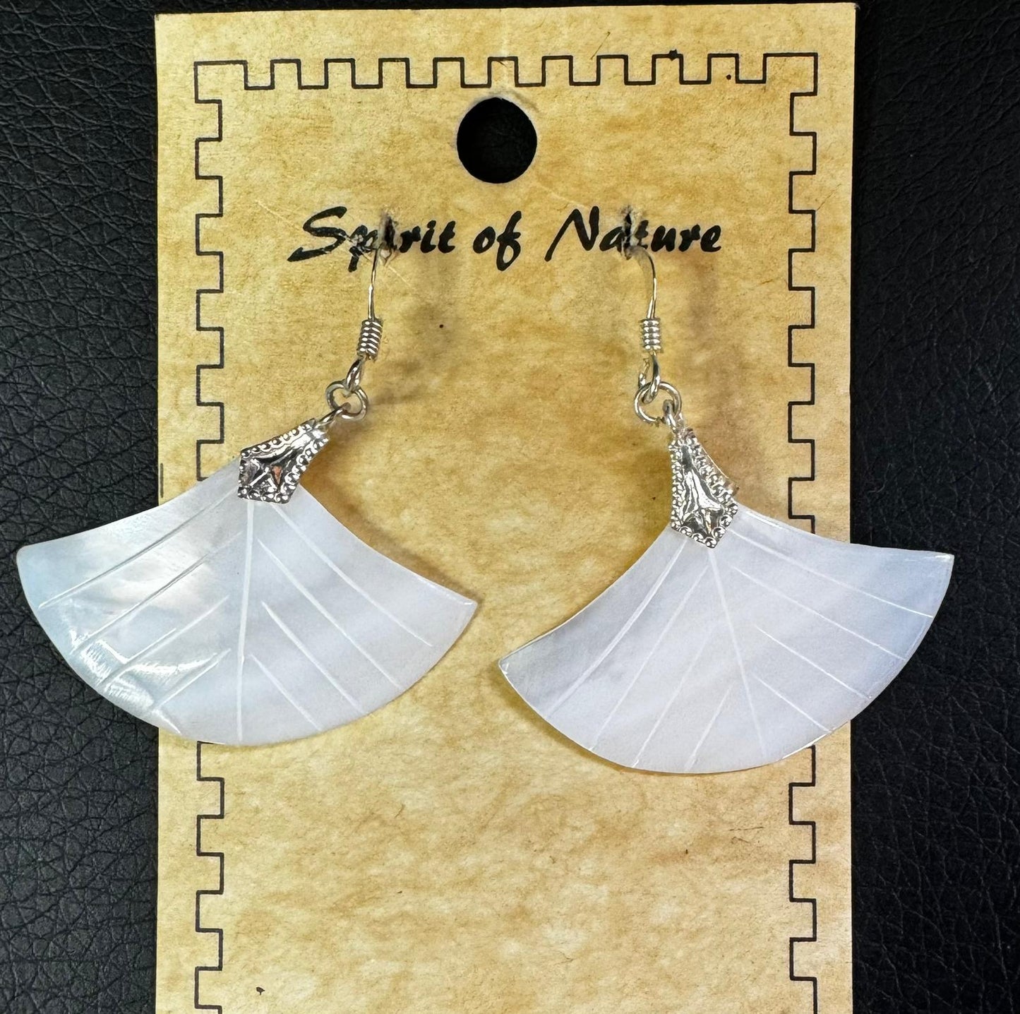 Fan Shaped Leaf Pearl Translucent Sterling Silver Earrings