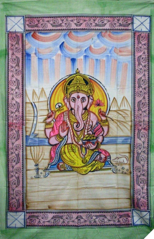 Vibrant Hindu God Ganesh Elephant Tapestry 55x85