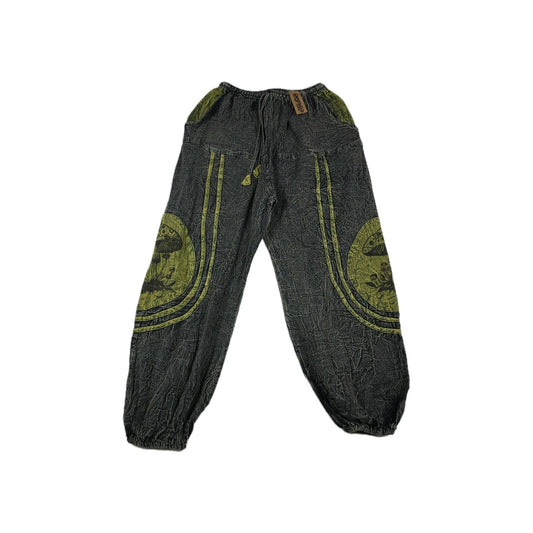 Boho Hippie Harem Pants Green Mushroom One Size