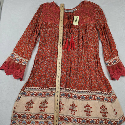 Floral Tassel Long Sleeve Blouse Orange Size Large