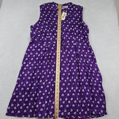 Purple Sleeveless Floral Dress Women's One Size