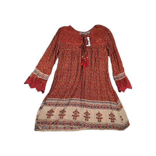 Floral Tassel Long Sleeve Blouse Orange Size Large
